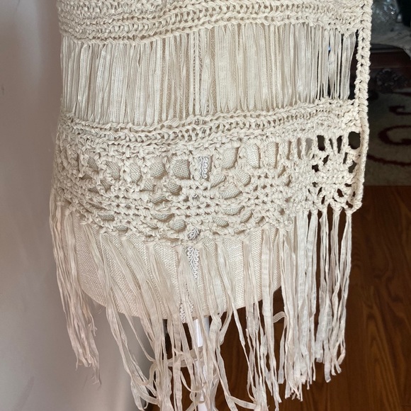 Fang women’s crochet boho open vest with fringe beige color size S - Picture 6 of 12